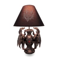 Zeckos Gothic Guardians Of Light Medieval Dragons Resin Table Lamp - Dark Fantasy - 19 Inches High - With Black Fabric Tribal Dragon 13 Inch Diameter Lampshade