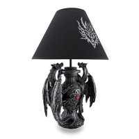 Zeckos Gothic Guardians Of Light Medieval Dragons Resin Table Lamp - Dark Fantasy - 19 Inches High - With Black Fabric Tribal Dragon 13 Inch Diameter Lampshade