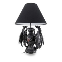 Zeckos Gothic Guardians Of Light Medieval Dragons Resin Table Lamp - Dark Fantasy - 19 Inches High - With Black Fabric Tribal Dragon 13 Inch Diameter Lampshade