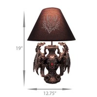 Zeckos Gothic Guardians Of Light Medieval Dragons Resin Table Lamp - Dark Fantasy - 19 Inches High - With Black Fabric Tribal Dragon 13 Inch Diameter Lampshade