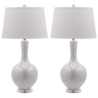 Safavieh Lighting Collection Blanche Modern White Gourd Ceramic 32-Inch Bedroom Living Room Home Office Desk Nightstand Table Lamp Set Of 2 (Led Bulbs Included)