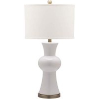 Safavieh Lighting Collection Lola Modern Column White Ceramic 30-Inch Bedroom Living Room Home Office Desk Nightstand Table Lamp Set Of 2 (Led Bulbs Included)