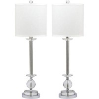 Safavieh Lighting Collection Marla Modern Crystal Candlestick 31-Inch Bedroom Living Room Home Office Desk Nightstand Table Lamp Set Of 2 (Led Bulbs Included)