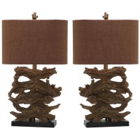 Safavieh Lighting Collection Forester Rustic Farmhouse Brown 27-Inch Bedroom Living Room Home Office Desk Nightstand Table Lamp Set Of 2 (Led Bulbs Included)