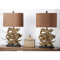 Safavieh Lighting Collection Forester Rustic Farmhouse Brown 27-Inch Bedroom Living Room Home Office Desk Nightstand Table Lamp Set Of 2 (Led Bulbs Included)