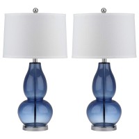 Safavieh Lighting Collection Mercurio Blue Glass Double Gourd 29-Inch Bedroom Living Room Home Office Desk Nightstand Table Lamp Set Of 2 (Led Bulbs Included)