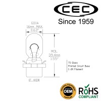 Cec Industries Pc579 Bulbs, 12.8 V, 10.2 W, Printed Circuit Base, T-5 Shape (2-Pack)