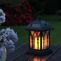 Outdoor Garden Candle Lantern - Solar Powered - Flickering Effect - Amber Led - 10.6