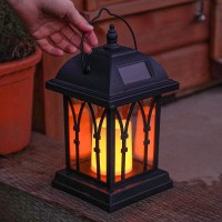 Outdoor Garden Candle Lantern - Solar Powered - Flickering Effect - Amber Led - 10.6