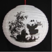 2 Of Chinese White Paper Lanterns With Pictures Of Bamboo And Panda