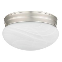 Sunset Lighting F3296-53 Flush Mount With Faux Alabaster Mushroom Glass, Satin Nickel Finish