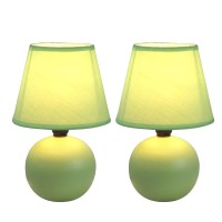 Simple Designs Lt2008Grn2Pk Mini Ceramic Globe Table Lamp 2 Pack Set With Matching Fabric Shade Green