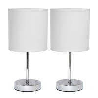 Simple Designs Lt2007-Wht-2Pk Chrome Mini Basic Table Lamp With Fabric Shade 2 Pack Set, White