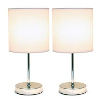 Simple Designs Lt2007-Wht-2Pk Chrome Mini Basic Table Lamp With Fabric Shade 2 Pack Set, White