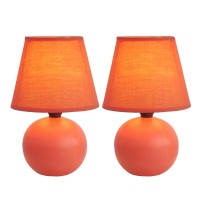 Simple Designs Lt2008Org2Pk Mini Ceramic Globe Table Lamp 2 Pack Set With Matching Fabric Shade Orange