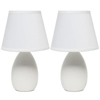 Simple Designs Lt2009-Off-2Pk Mini Egg Oval Ceramic Table Desk Lamp 2 Pack Set, Off White