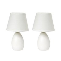 Simple Designs Lt2009-Off-2Pk Mini Egg Oval Ceramic Table Desk Lamp 2 Pack Set, Off White