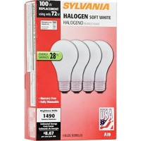 Sylvania Home Lighting 52258 Halogen Bulb, A19-72W-3000K, Soft White Finish, Medium Base, Pack Of 4