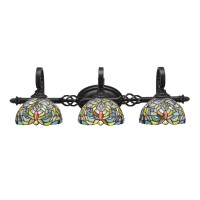 Elegante 3 Light Bath Bar Shown In Dark Granite Finish With 7 Kaleidoscope Art Glass