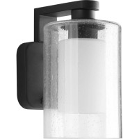 Progress Lighting Compel Collection 1-Light Clear Seeded Glass Modern Outdoor Small Wall Lantern Light Textured Black