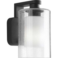 Progress Lighting Compel Collection 1-Light Clear Seeded Glass Modern Outdoor Small Wall Lantern Light Textured Black