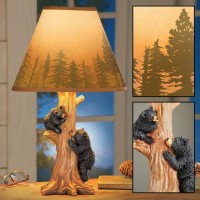 Collections Etc Rustic Climbing Bear Family Northwoods Lamp,14 3/4