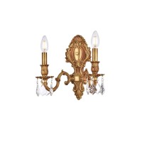 Elegant lighting 9602w10fg monarch 2light crystal wall sconce finished in French gold with clear crystals elegant lighting 9602w10fg features base finish French gold with clear crystal choose from royal cut elegant cut Swarovski Spectra or Swarovski eleme