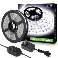 Lepro Led Strip Light White, 16.4Ft Dimmable Vanity Lights, 6000K Super Bright Led Tape Lights, 300 Leds 2835, Strong 3M Adhesive, Suitable For Home, Kitchen, Under Cabinet, Bedroom, Daylight White