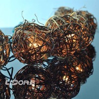 Lidore 10 Counts Natural Rattan Balls String Light. Warm White Light For Patio, Wedding, Garden And Party Brown Rattan And Green Cord (Rattan)