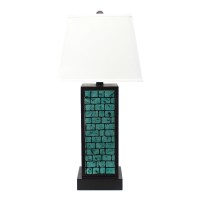 Contemporary Black Metal Table Lamp With Green Brick Pattern