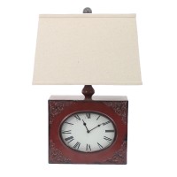 Vintage Red Table Lamp With Metal Clock Base