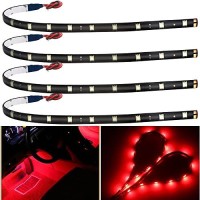 Everbright Led Strip Lights For Cars 30Cm 5050 12-Smd Waterproof Flexible Car Underglow Lights Boat Motorcycles Golf Cart Interior Exterior Decoration Light Strip Dc-12V,Red (Pack Of 4)