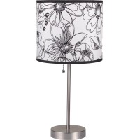 Sh Lighting Brushed Steel Accent Table Lamp - Features Convenient Pull Chain & Tubular Style Shade - 19 Tall Great For Bedrooms Or Living Room Dacor (Floral (Bkwh))