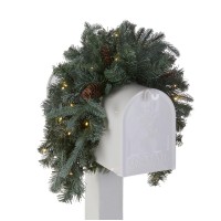 National Tree Company 'Feel Real' Pre-Lit Artificial Christmas Mail Box Swag | Battery-Operated White Led Lights | Frosted Artic Spruce - 36 Inch