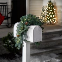 National Tree Company 'Feel Real' Pre-Lit Artificial Christmas Mail Box Swag | Battery-Operated White Led Lights | Frosted Artic Spruce - 36 Inch