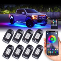 Led Rock Lights 8-Pods Rgb Colorful Underglow Kit Neon Undercarriage Light, Ip 68 Waterproof, Remote Control With App Support, Sound Activated Music Mode