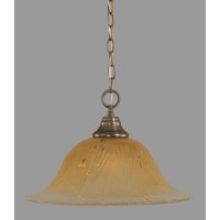 Chain Hung Pendant Shown In Brushed Nickel Finish With 17 Amber Crystal Glass