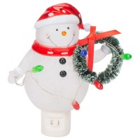 Snowman With Wreath Night Light 6.5 Inch, Plastic