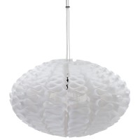 Shines uniform ripple pattern amasses an effect that is shear luminescence Constructed of hard heat resistant plastic diffuse light from Shines prolate sphere shape and translucent appearance This modern pendant lamp hangs from a 6 chord and takes a 60 wa