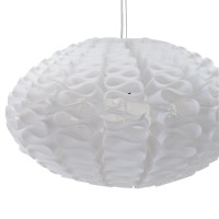 Shines uniform ripple pattern amasses an effect that is shear luminescence Constructed of hard heat resistant plastic diffuse light from Shines prolate sphere shape and translucent appearance This modern pendant lamp hangs from a 6 chord and takes a 60 wa