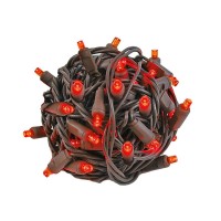 Novelty Lights 100 Light Led Christmas Mini Light Set, Outdoor Lighting Party Patio String Lights, Red, Brown Wire, 34 Feet