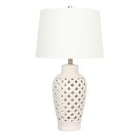 Fangio Lighting 8827Wh Transitional Ceramic Table Lamp With Lattice Design, 26-Inch, White