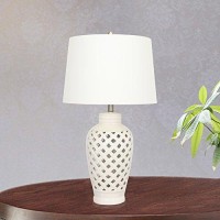 Fangio Lighting 8827Wh Transitional Ceramic Table Lamp With Lattice Design, 26-Inch, White