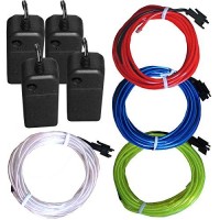 4 Pack - Tdltek Neon Glowing Strobing Electroluminescent Wire/El Wire(Blue, Green, Red, White) + 3 Modes Battery Controllers