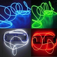 4 Pack - Tdltek Neon Glowing Strobing Electroluminescent Wire/El Wire(Blue, Green, Red, White) + 3 Modes Battery Controllers