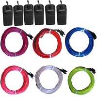 6 Pack - Tdltek Neon Glowing Strobing Electroluminescent Wire/El Wire(Blue, Green, Red, Pink, Purple, White) + 3 Modes Battery Controllers