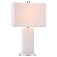 Safavieh Lighting Collection Martin Farmhouse White Marble 24-Inch Bedroom Living Room Home Office Desk Nightstand Table Lamp (Led Bulb Included)