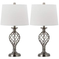 Safavieh Lighting Collection Lattice Urn Farmhouse Nickel 27-Inch Bedroom Living Room Home Office Desk Nightstand Table Lamp Set Of 2 (Led Bulbs Included)