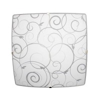 Simple Designs Fm3001-Wht Square Flushmount Flush Ceiling Light With Scroll Swirl Design, White