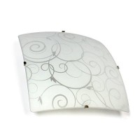 Simple Designs Fm3001-Wht Square Flushmount Flush Ceiling Light With Scroll Swirl Design, White